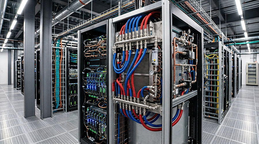 Data center cooling rack and hoses Data center cooling rack and hoses